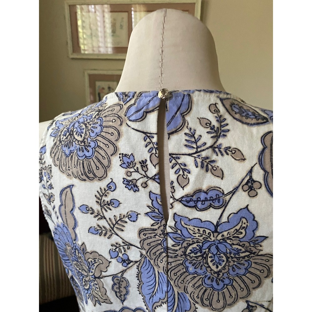 Tommy Hilfiger Paisley Sleeveless Shift Dress Blue White Ruffle Hem Sz 12 - Picture 8 of 9